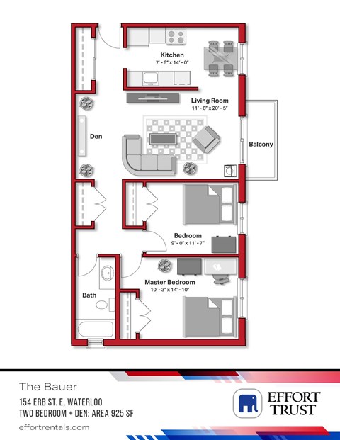 Floor plan for 2 beds, 1 bath, 900 sqft